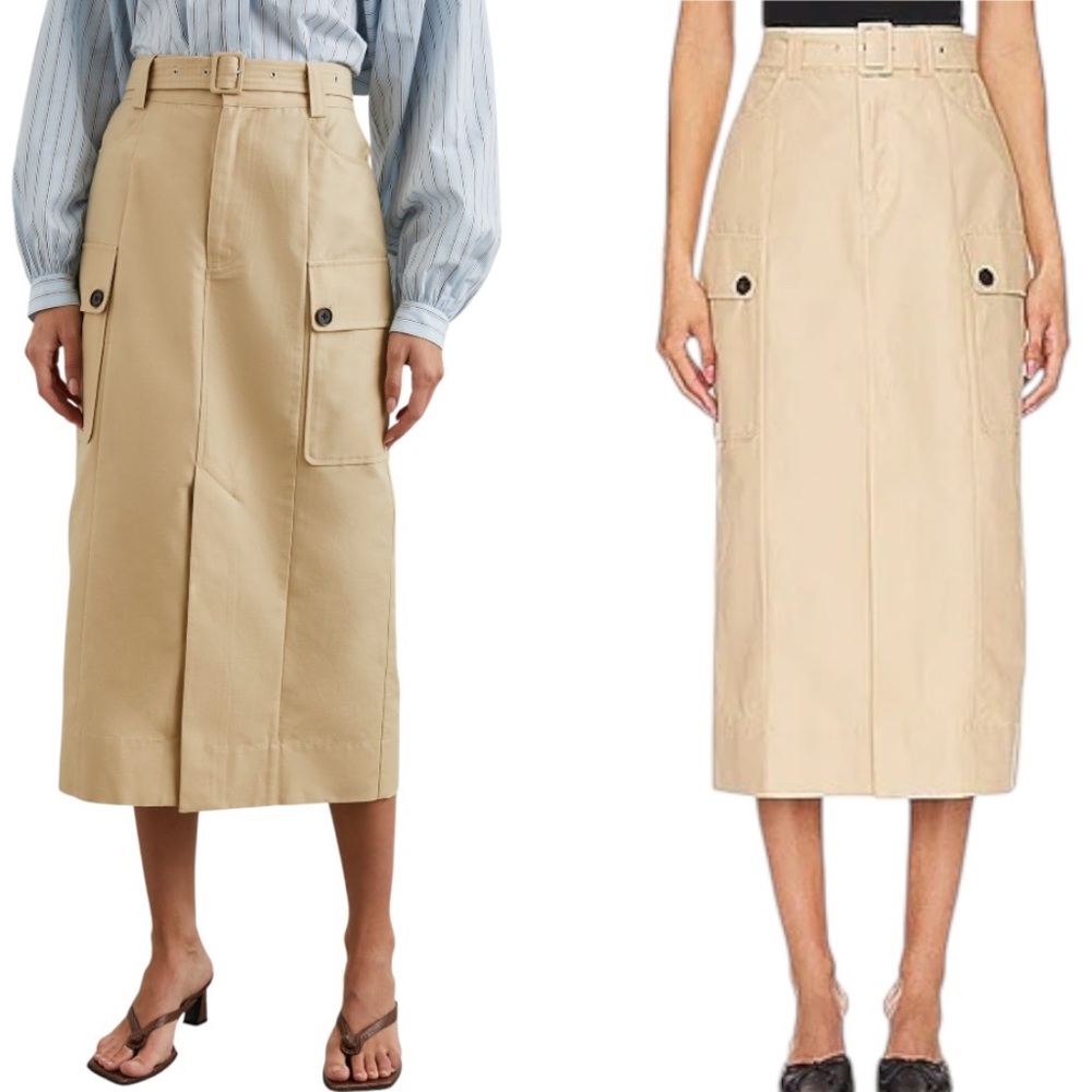 NEW Rails Cyrus Khaki Cotton Linen Twill Belted Utility Midi Skirt  - 8